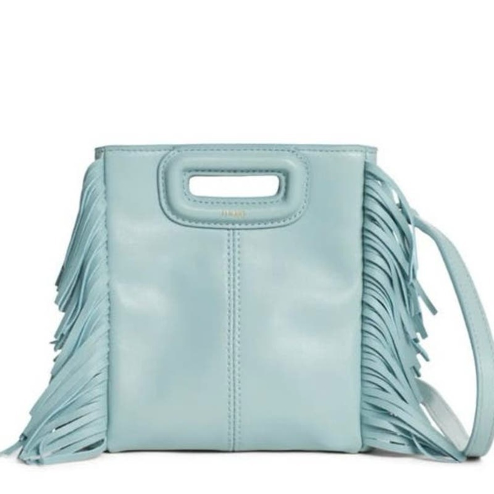 Maje Light Blue Fringe Leather Crossbody Bag